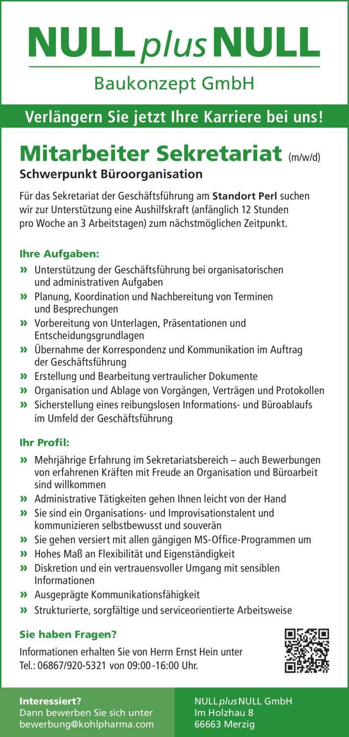 Mitarbeiter Sekretariat (m/w/d)