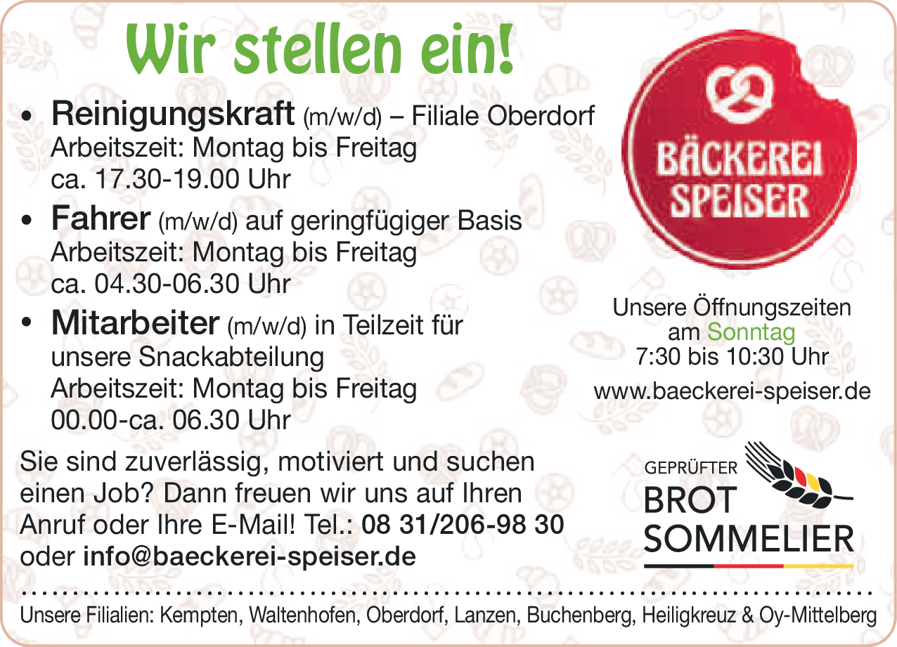 Mitarbeiter (m/w/d) in Teilzeit für Snackabteilung