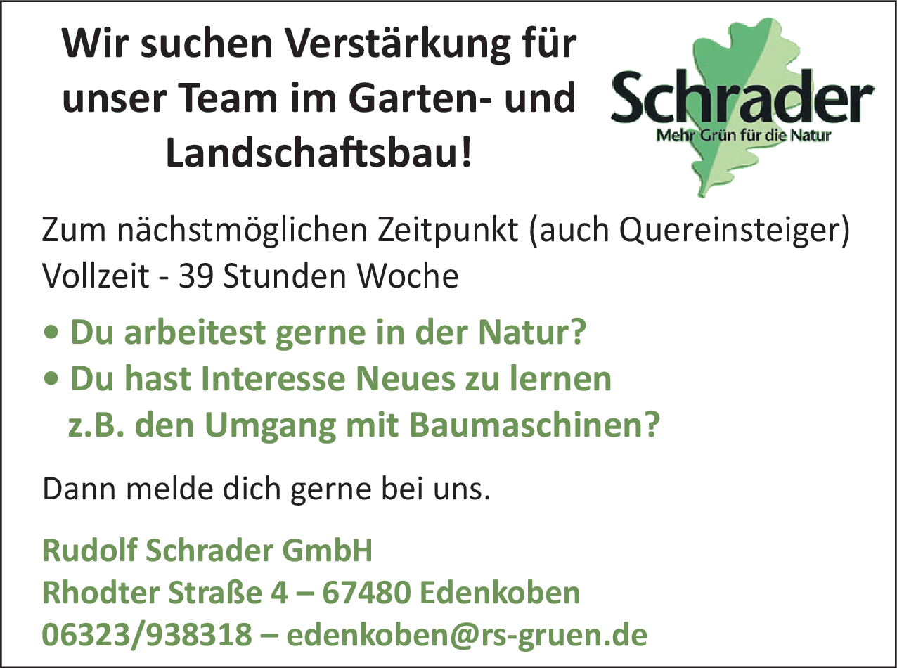 Mitarbeiter im Garten- und Landschaftsbau (m/w/d)