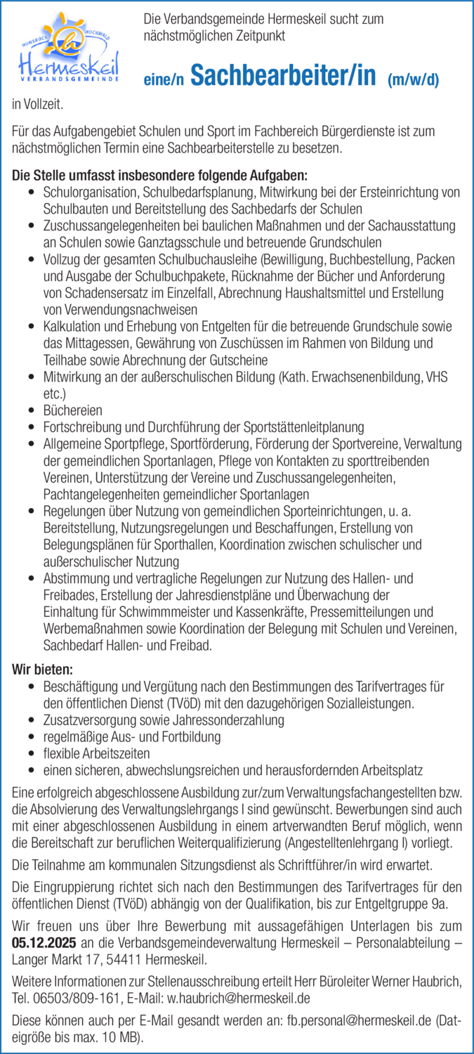 Sachbearbeiter/in (m/w/d)