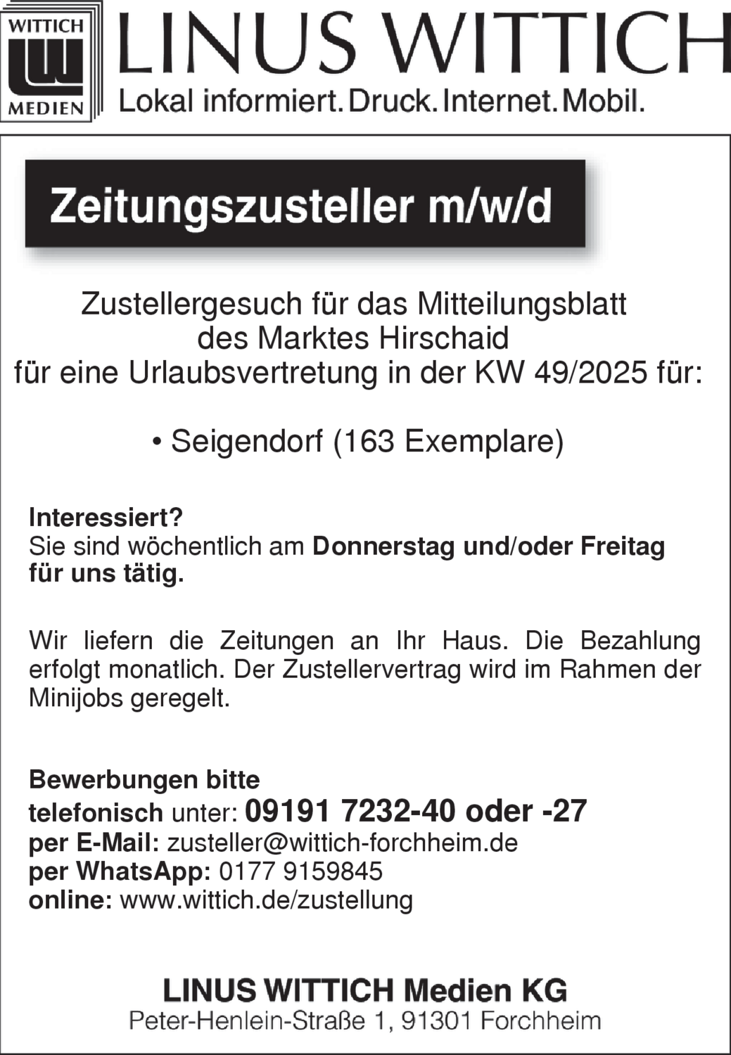 Zeitungszusteller m/w/d