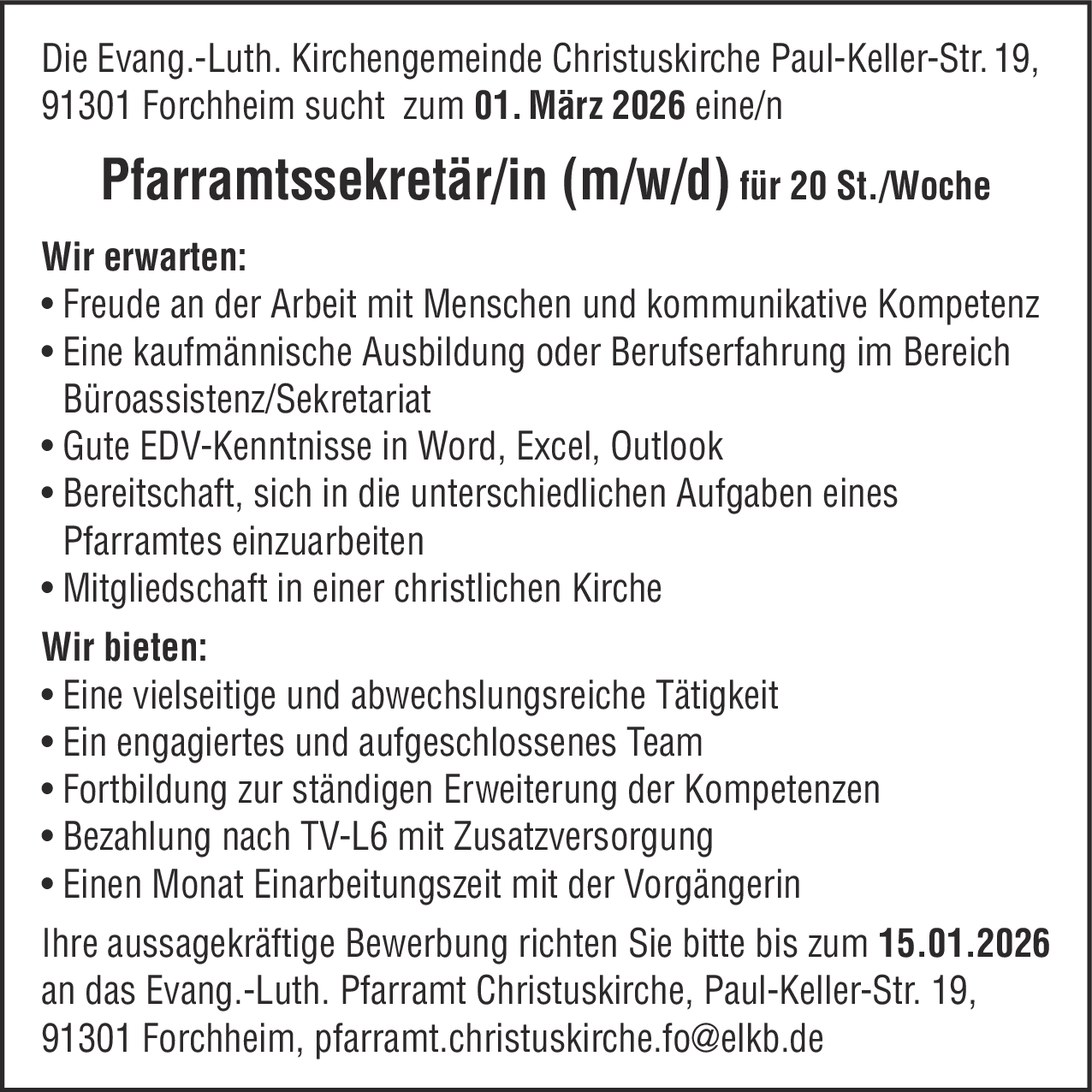Pfarramtssekretär/in (m/w/d)