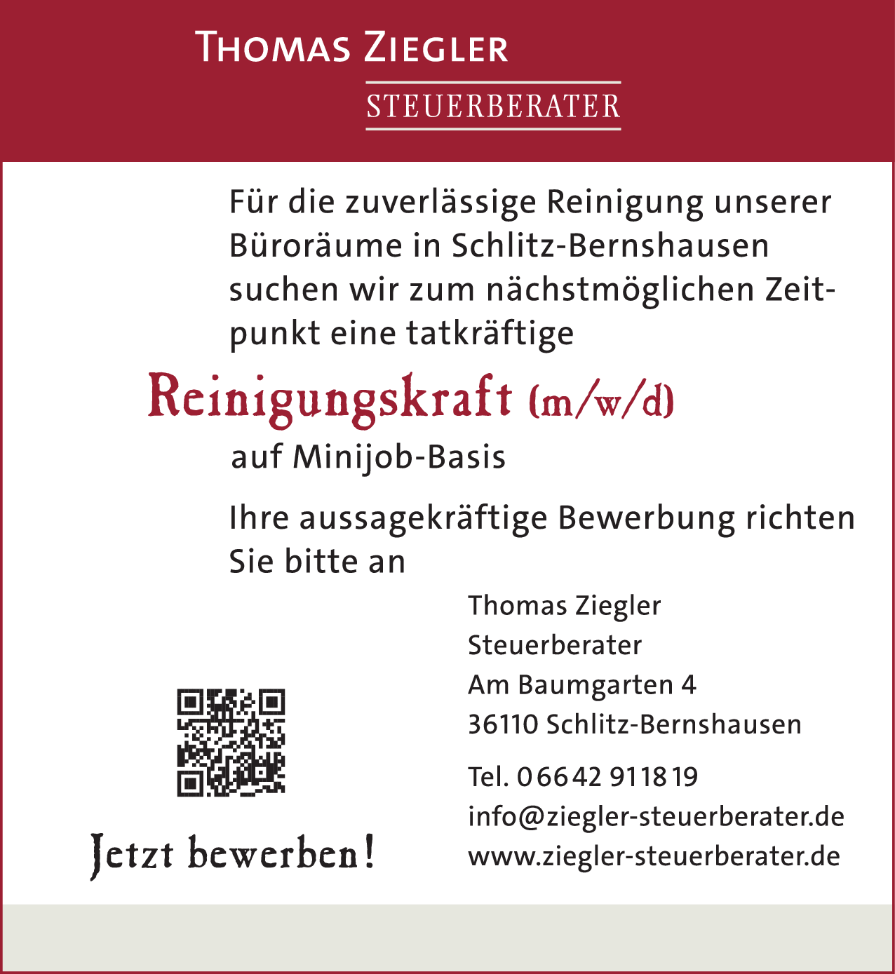 Reinigungskraft (m/w/d)