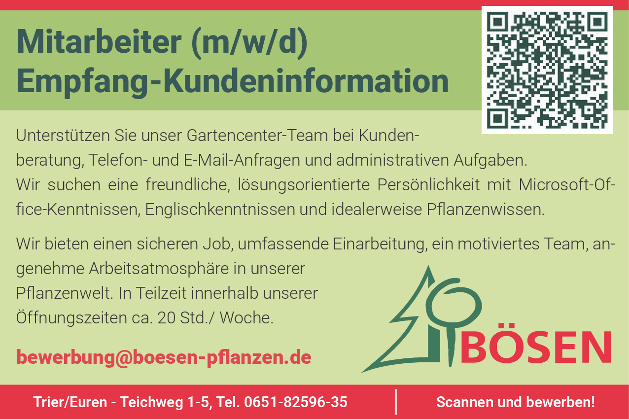 Mitarbeiter (m/w/d) Empfang-Kundeninformation
