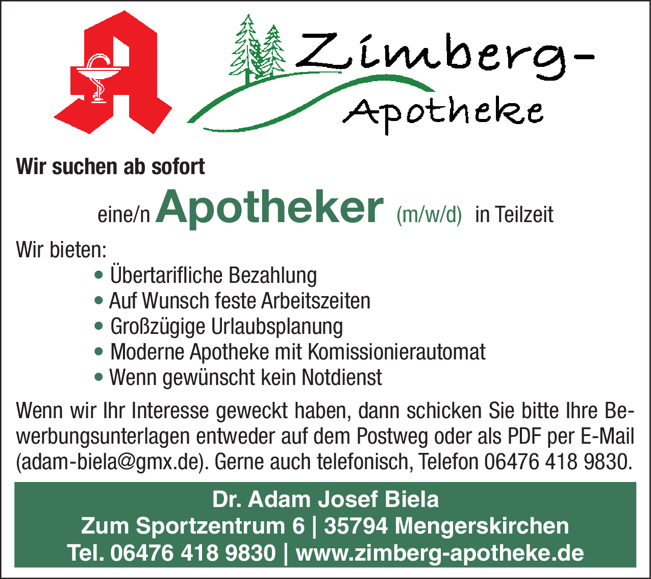 Apotheker (m/w/d) in Teilzeit
