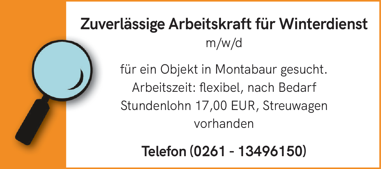 Zuverlässige Arbeitskraft für Winterdienst (m/w/d)