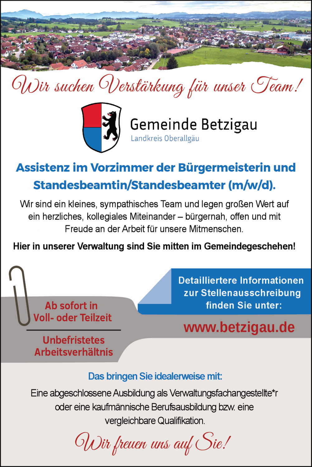 Assistenz im Vorzimmer der Bürgermeisterin (m/w/d)