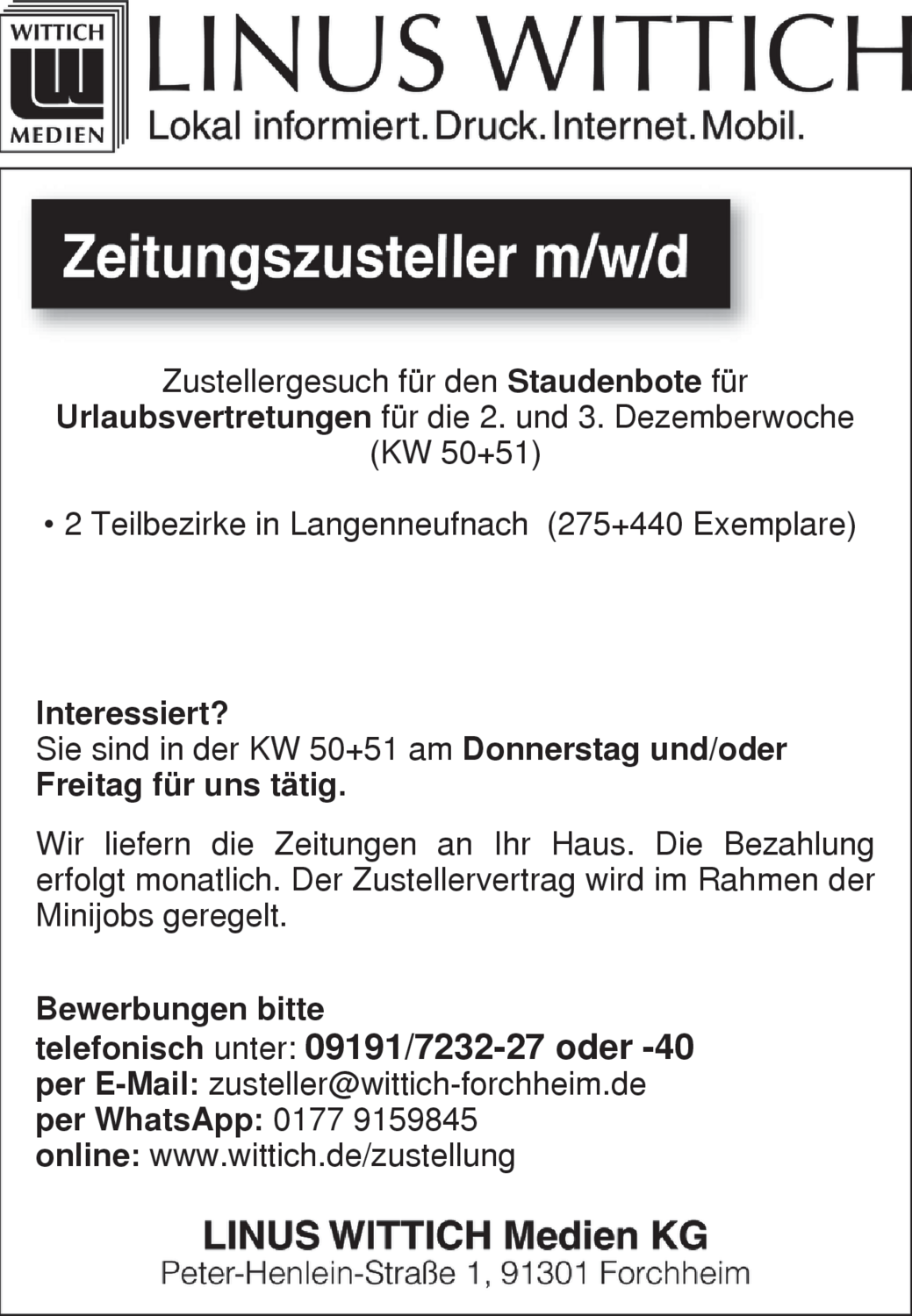 Zeitungszusteller (m/w/d)