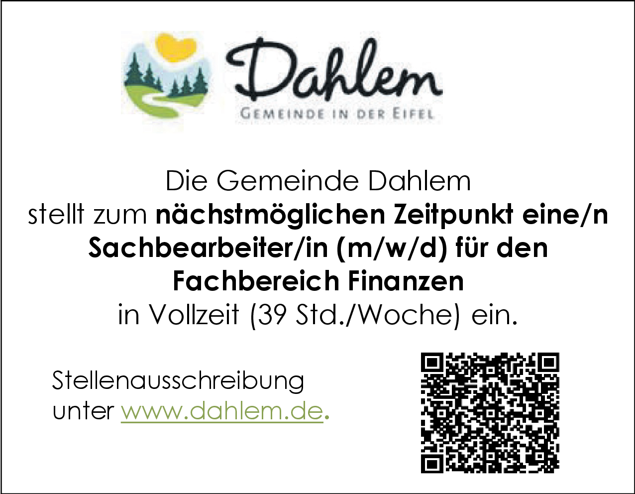 Sachbearbeiter/in (m/w/d) für den Fachbereich Finanzen