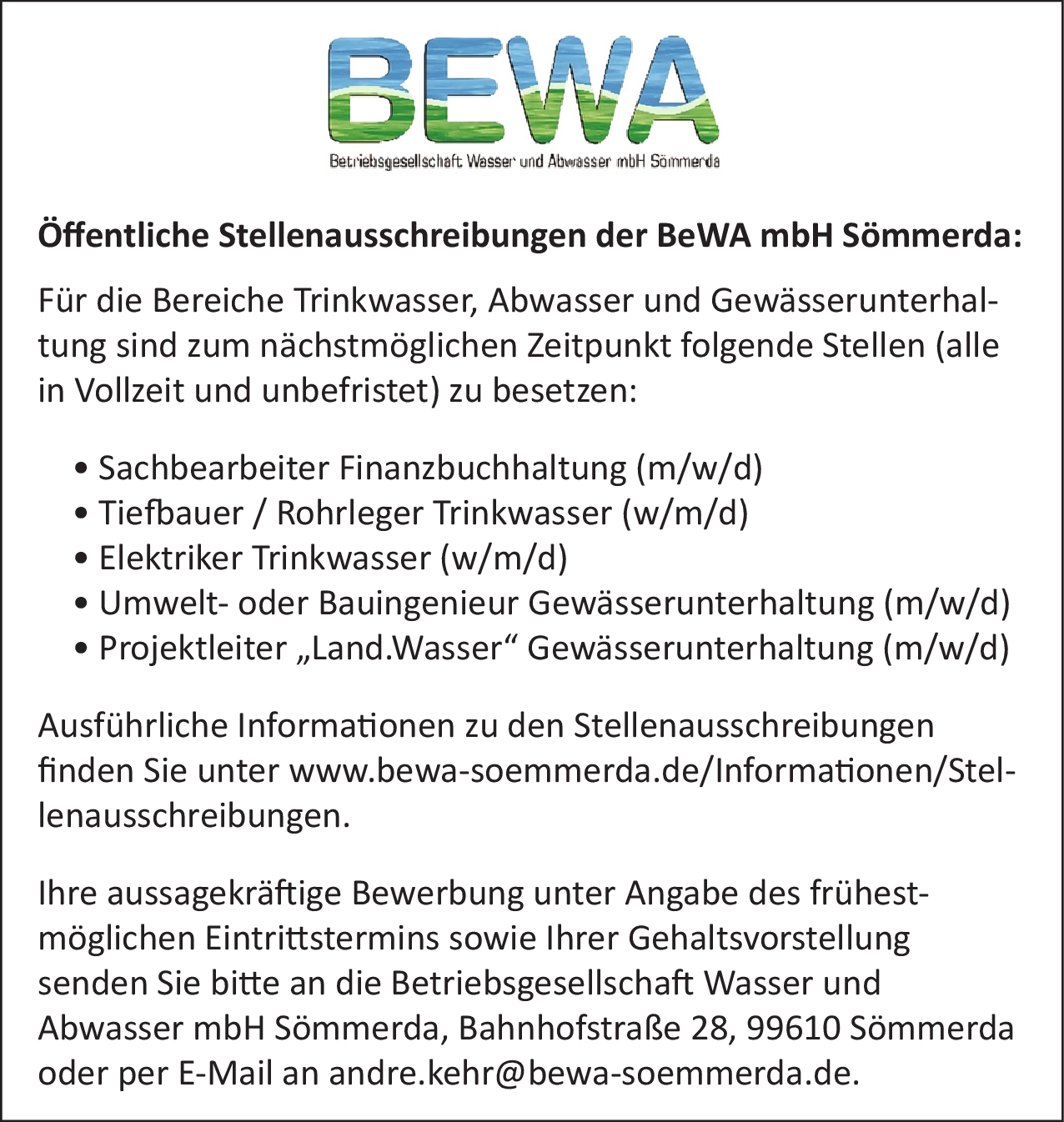 Tiefbauer / Rohrleger Trinkwasser (w/m/d)