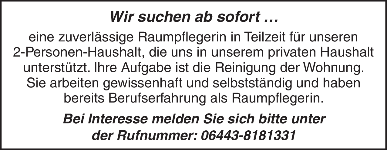 Raumpflegerin (m/w/d)