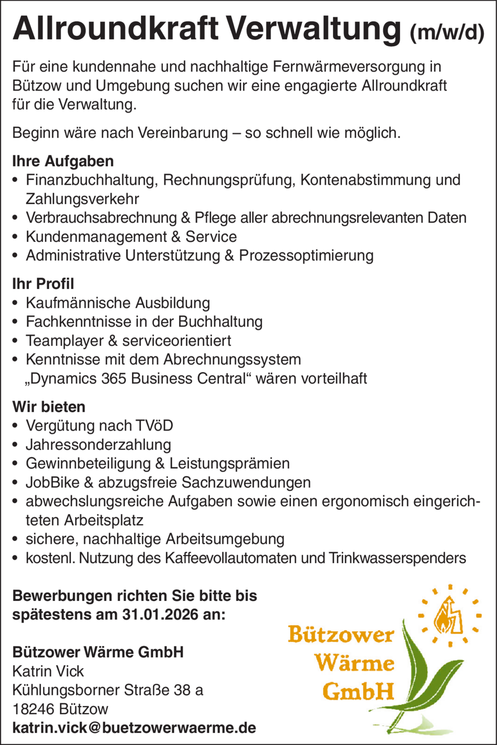 Allroundkraft Verwaltung (m/w/d)