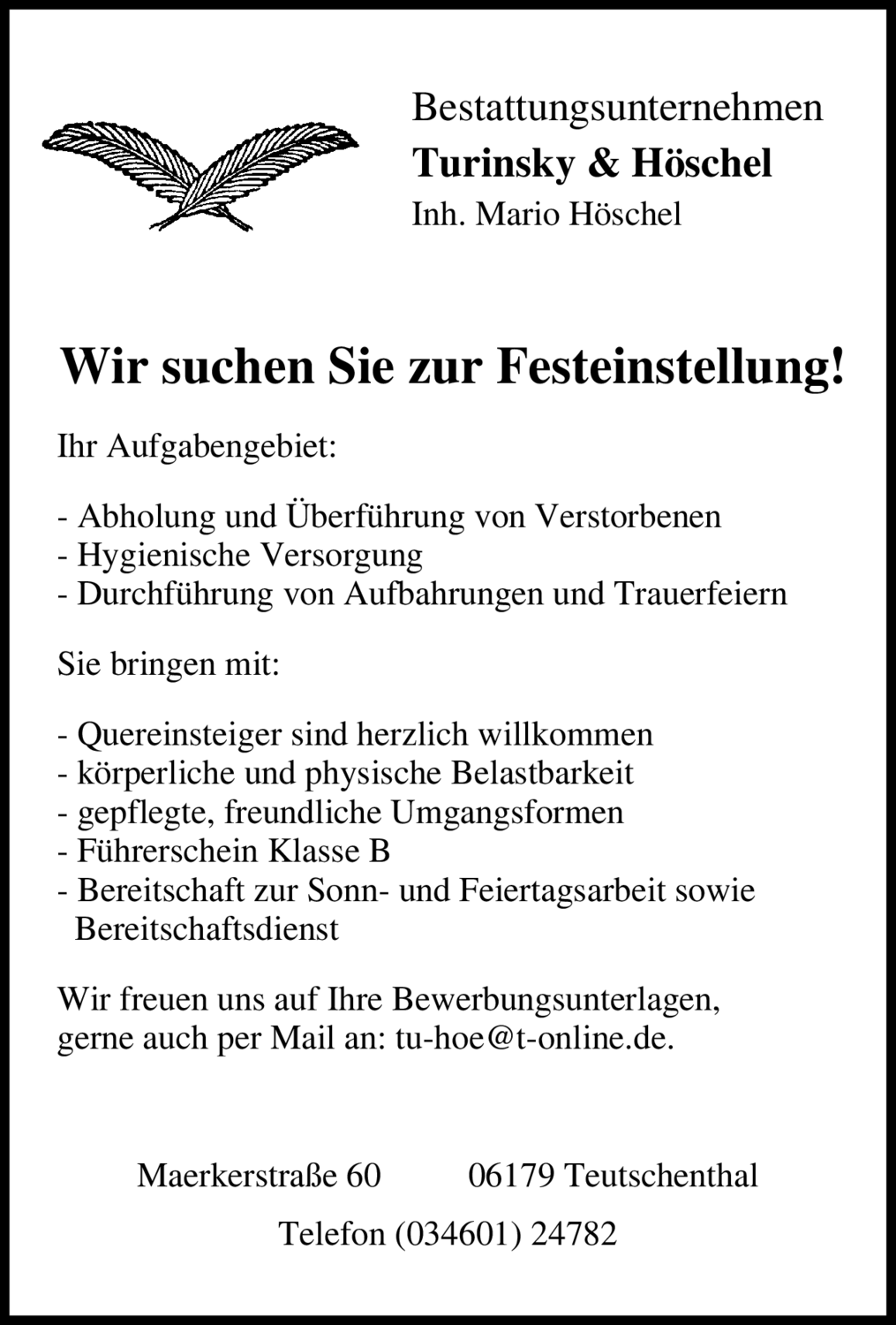 Bestattungsfachkraft (m/w/d)