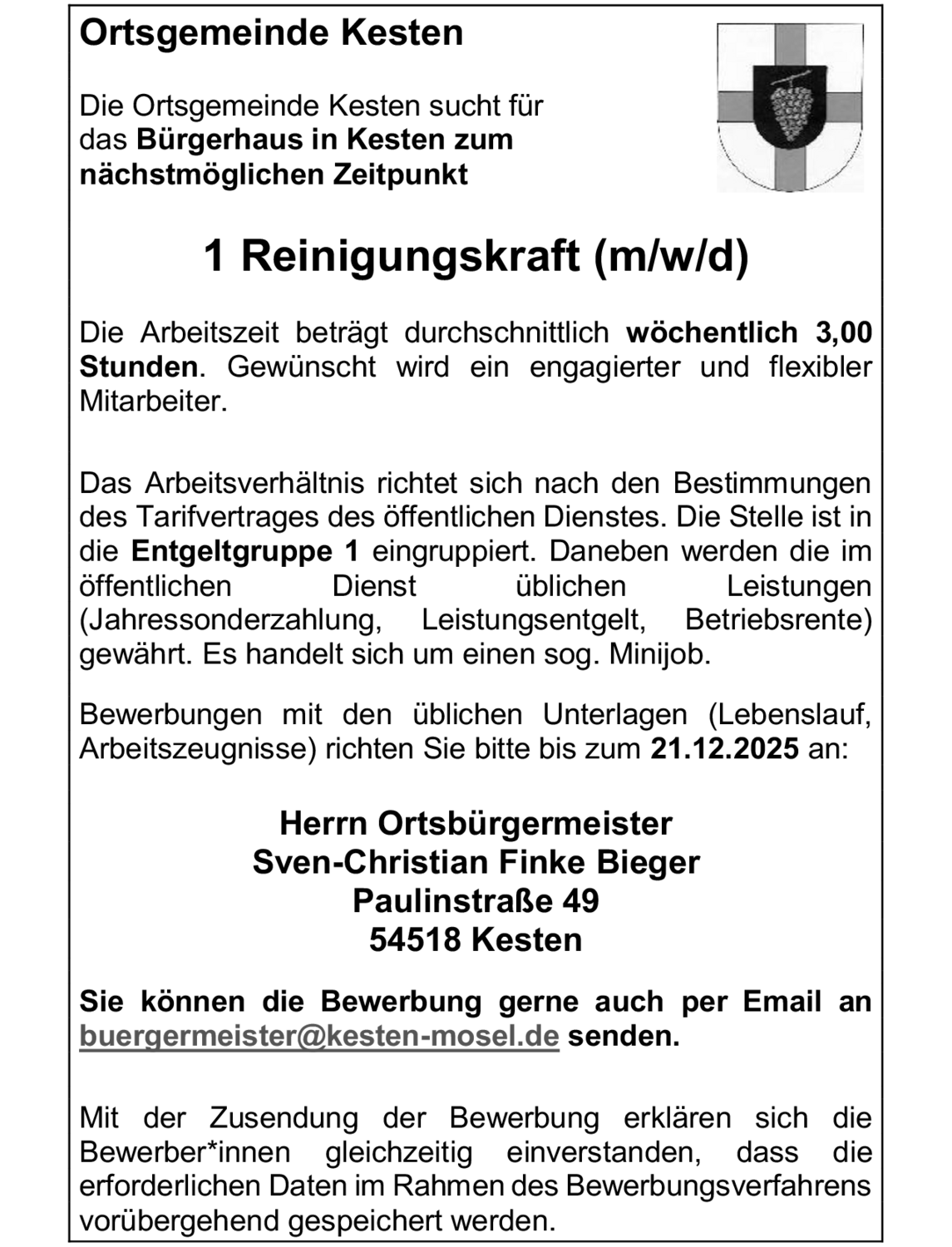 Reinigungskraft (m/w/d)