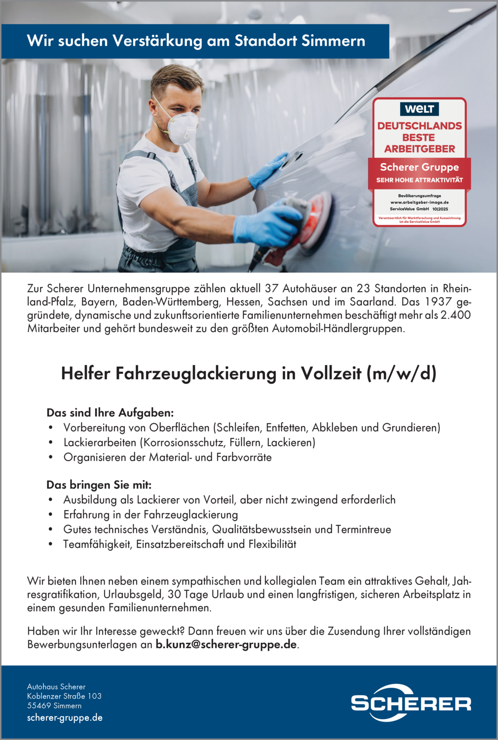 Helfer Fahrzeuglackierung in Vollzeit (m/w/d)