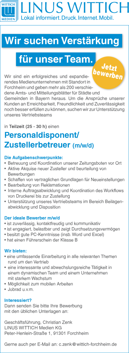 Personaldisponent/Zustellerbetreuer (m/w/d)