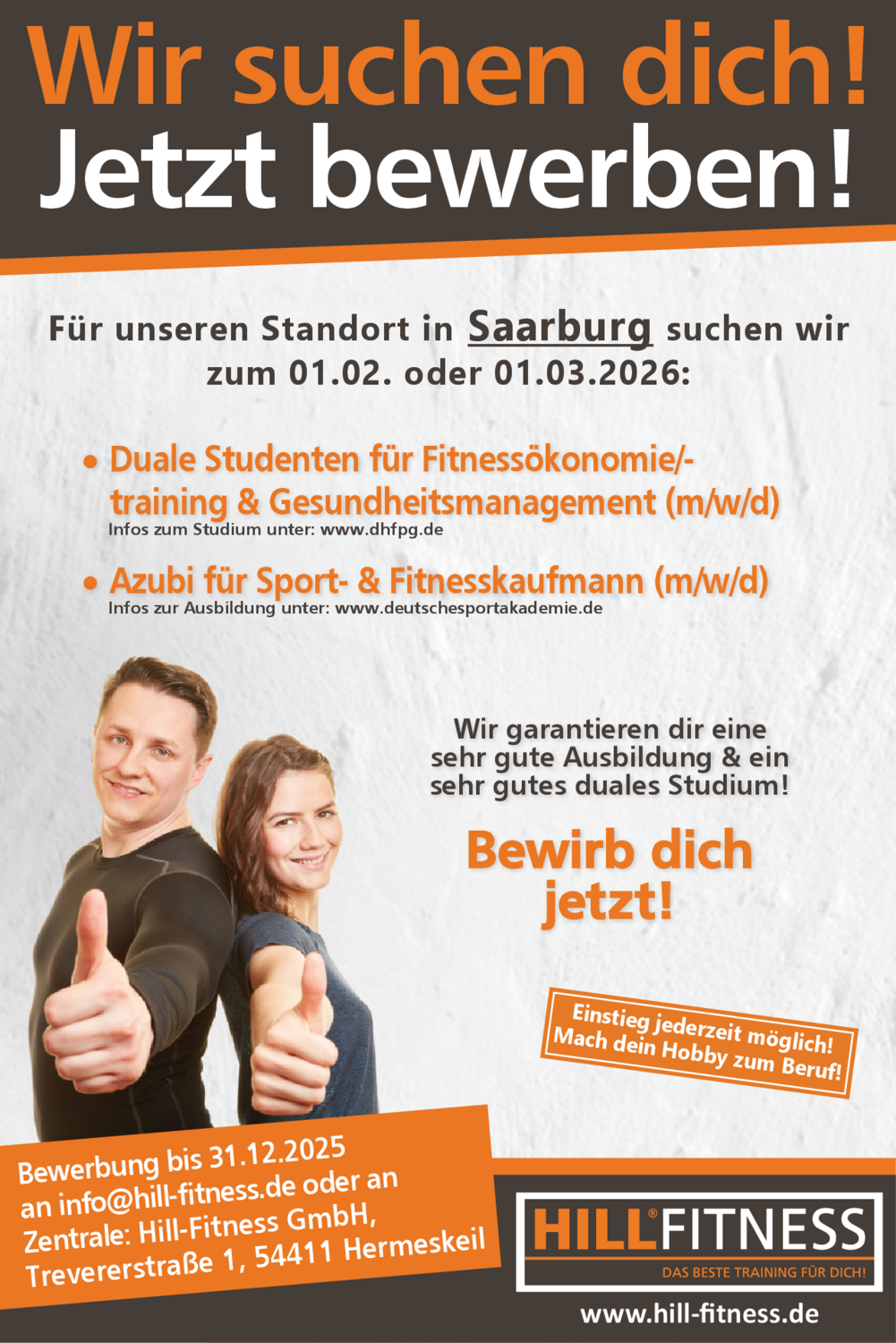Duale Studenten für Fitnessökonomie/-training & Gesundheitsmanagement (m/w/d)