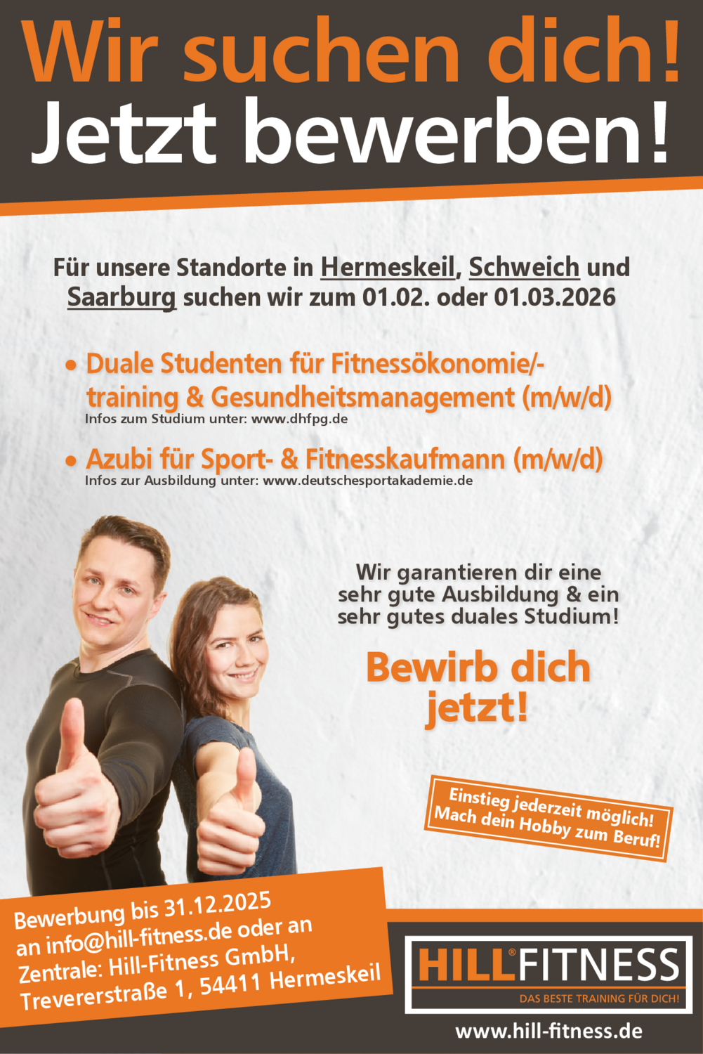 Duale Studenten für Fitnessökonomie/-training & Gesundheitsmanagement (m/w/d)