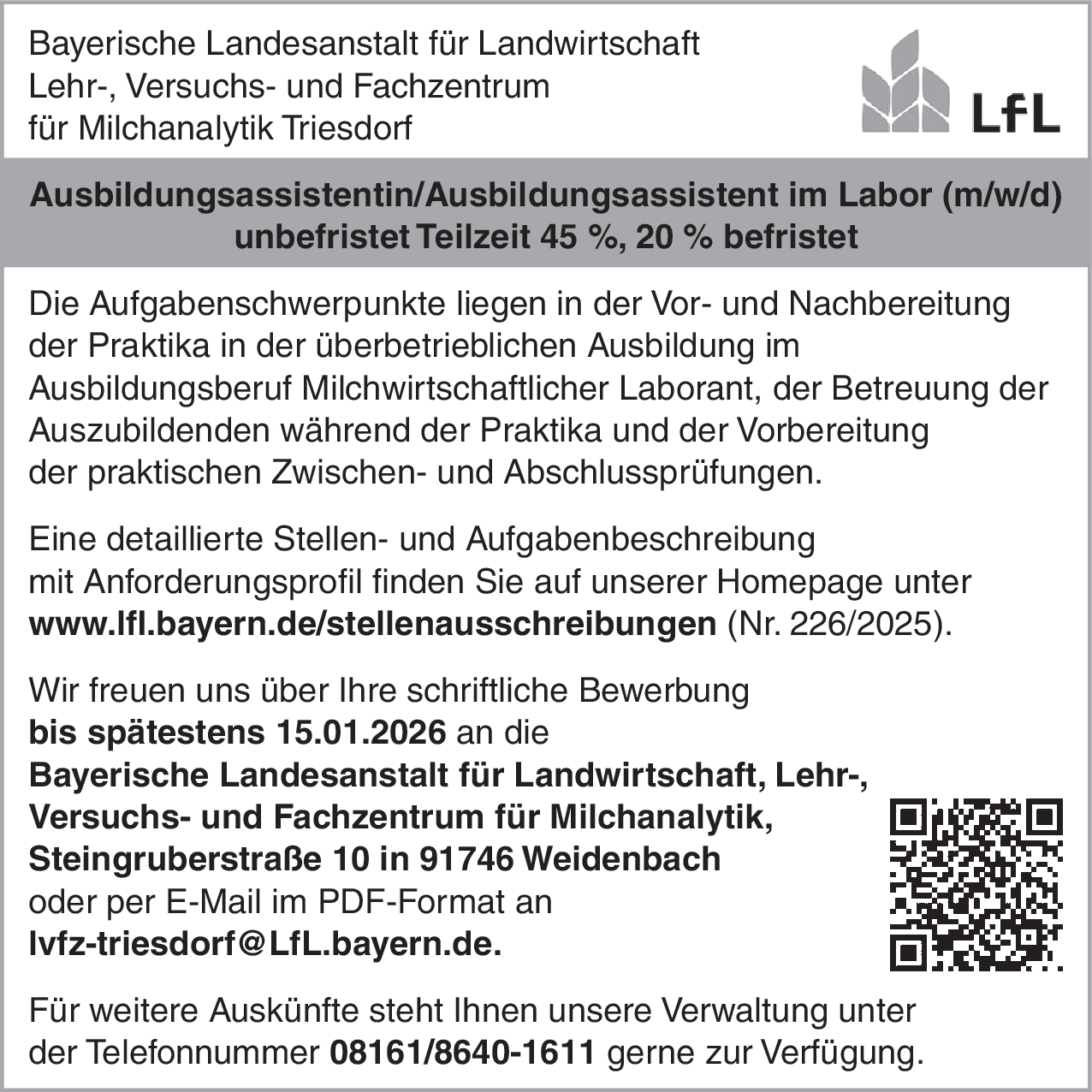 Ausbildungsassistentin/Ausbildungsassistent im Labor (m/w/d)
