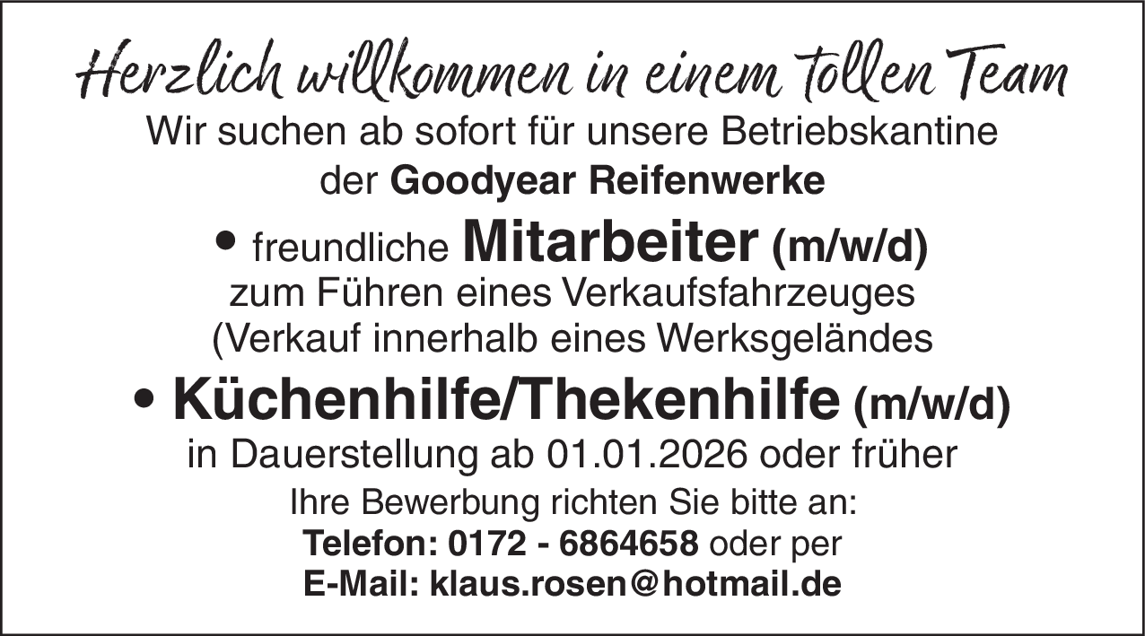 Küchenhilfe/Thekenhilfe (m/w/d)
