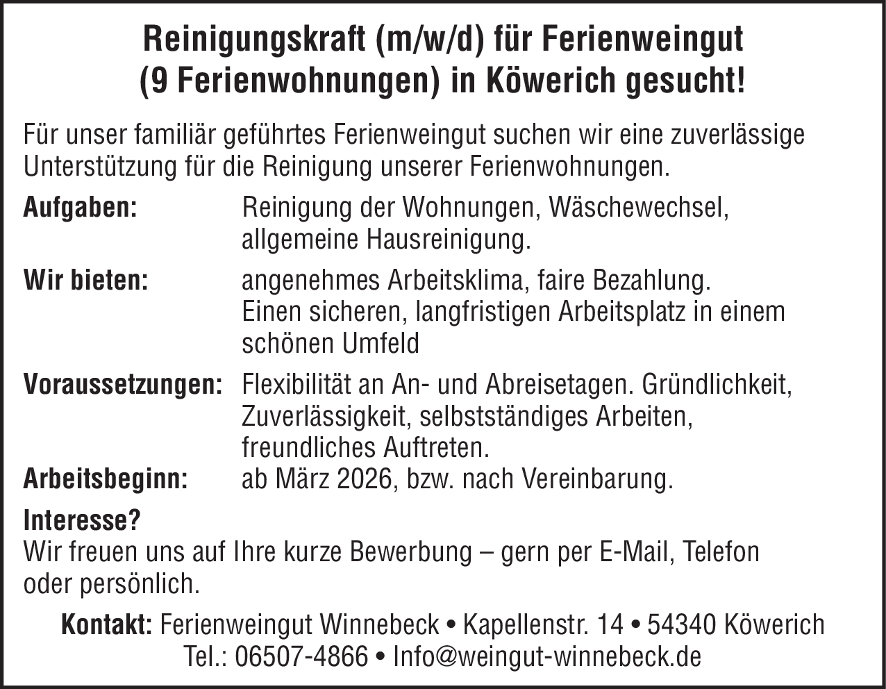 Reinigungskraft (m/w/d)