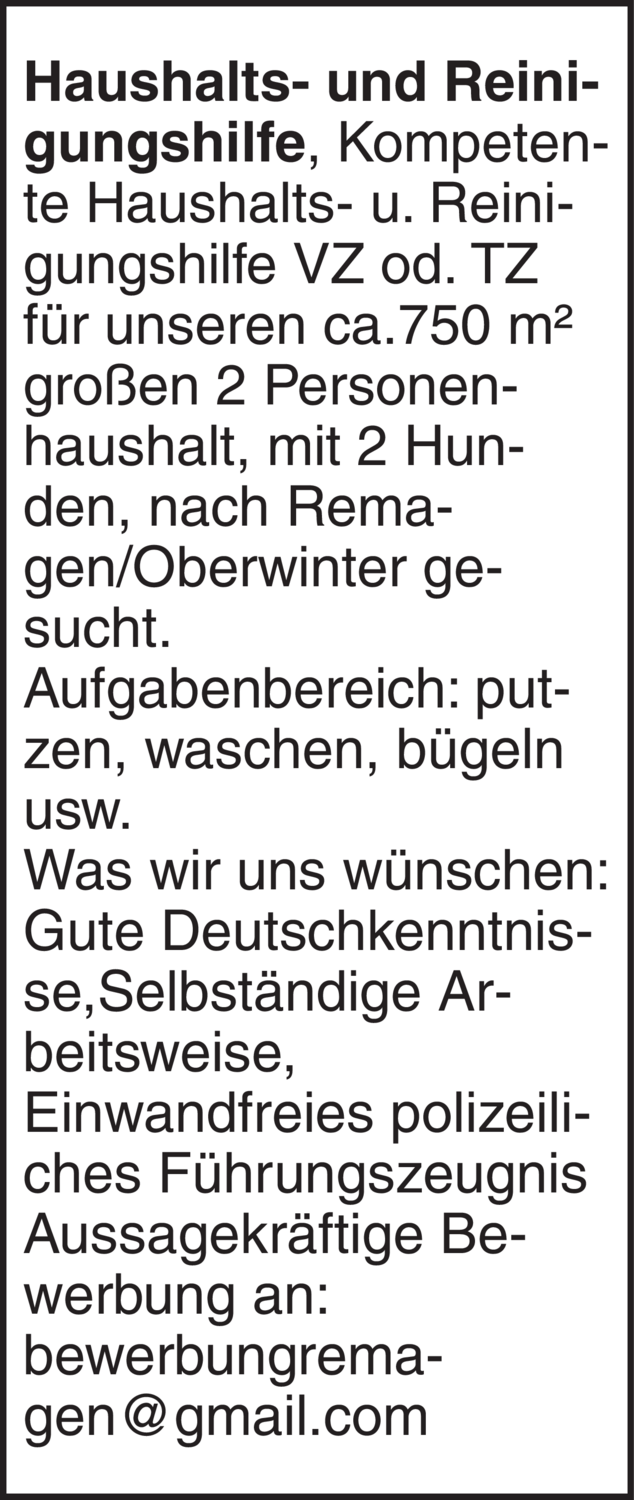 Haushalts- und Reinigungshilfe (m/w/d)