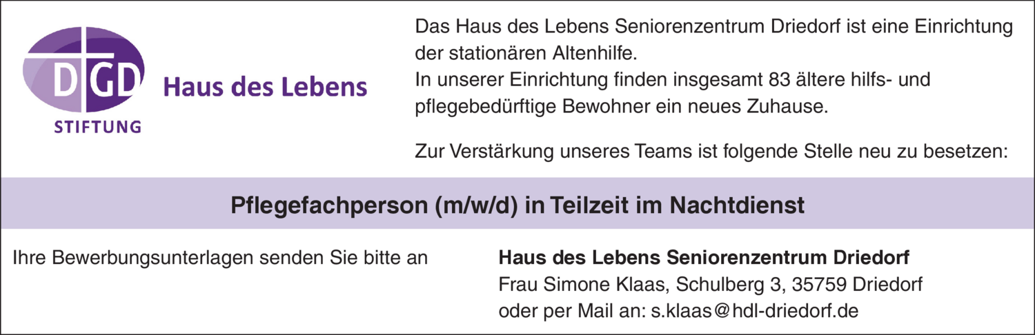 Pflegefachperson (m/w/d) in Teilzeit im Nachtdienst