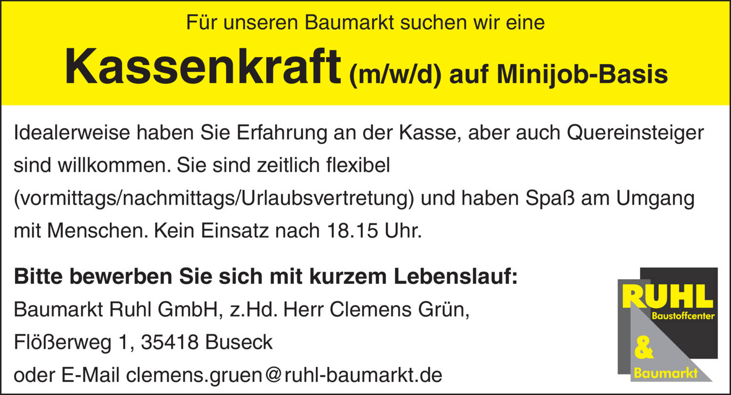 Kassenkraft (m/w/d) auf Minijob-Basis