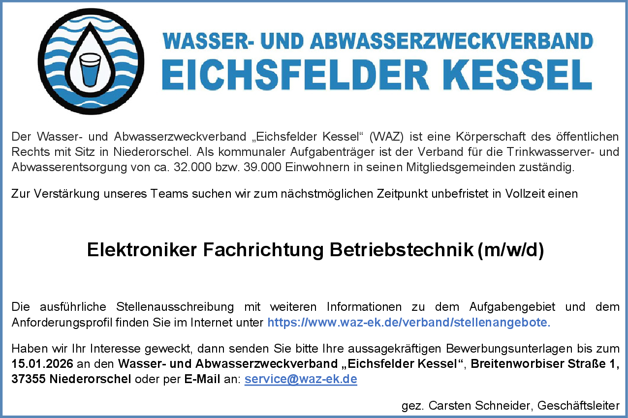 Elektroniker Fachrichtung Betriebstechnik (m/w/d)